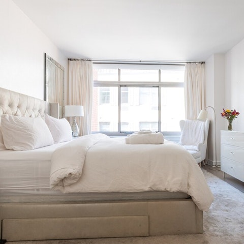 Wake up to sunlight streaming through the windows in the master bedroom