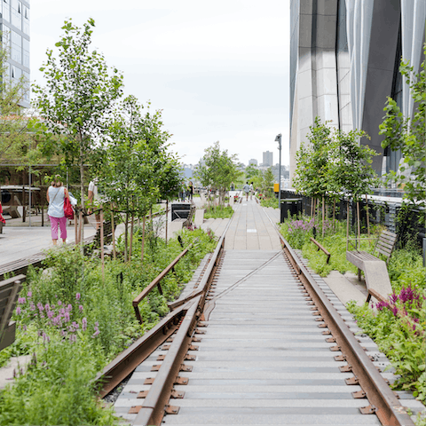 Check out the art installations and stroll among the greenery on The High Line, two minutes away