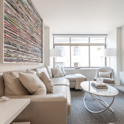 Settle down for a chilled night at home in the bright living area