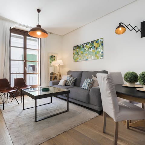 Relax in the bright living area after a busy day of Seville sightseeing