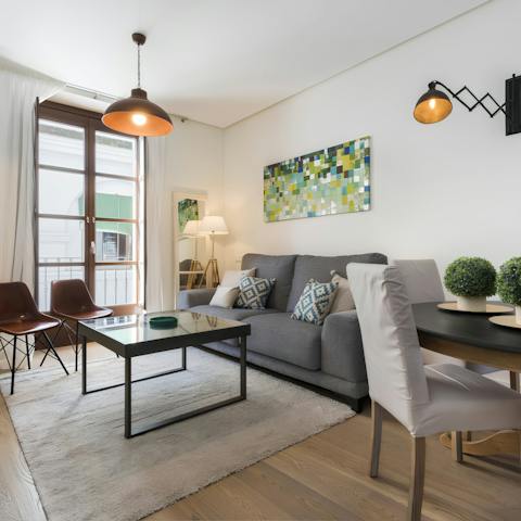 Relax in the bright living area after a busy day of Seville sightseeing
