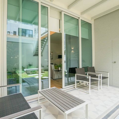 Wake up with a coffee and pastry on your private patio