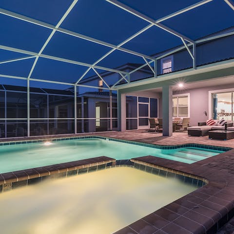 Indulge in a quiet hot tub session as the stars descend
