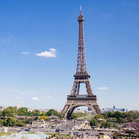 Admire the unmistakable Eiffel Tower, a ten-minute walk away