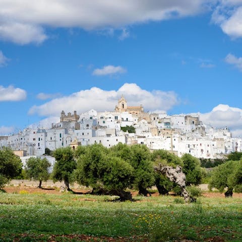 Be awed by the white city of Ostuni, a ten minute drive north