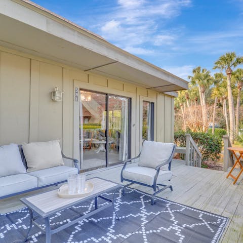 Get together for sundowners on the private deck