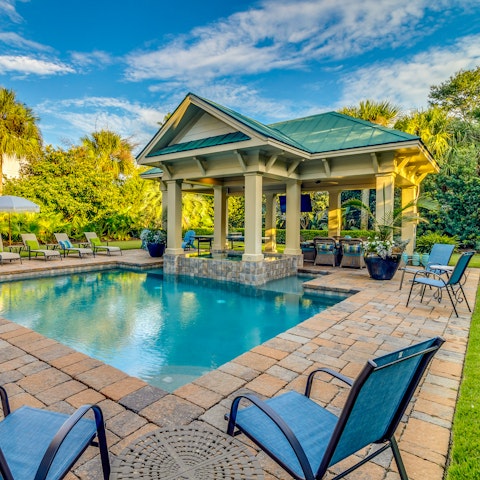 Take a break by the pool and hot tub