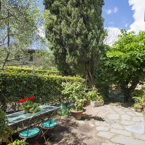 Sip espresso in the sunny garden