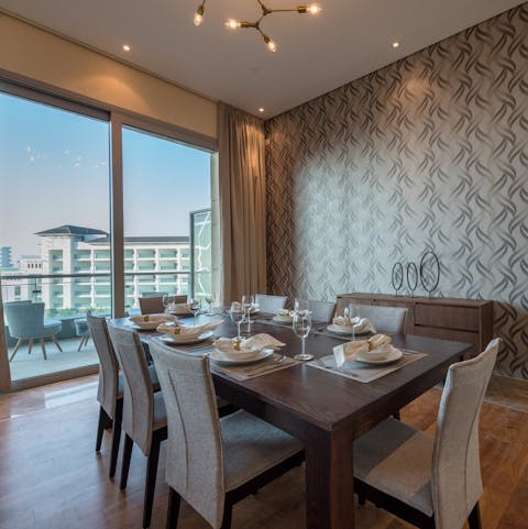 Enjoy a celebratory meal in the stylish dining area