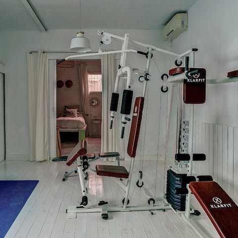 Lift a few weights on the landing