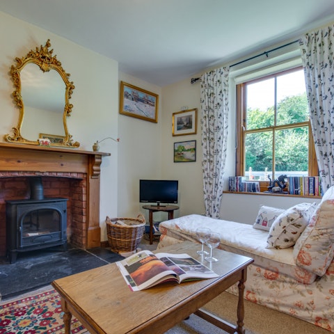 Curl up with a book in front of the fireplace on chilly winter evenings