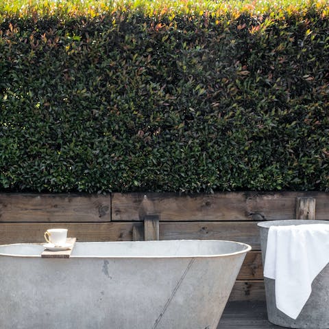 Unwind and enjoy an outdoor soak in one of the bathtubs