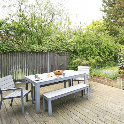 Relax on the private patio with a pretty garden, after a day on Southwold Beach