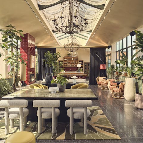 Relax in the tenth-floor orangery, featuring stylish co-working spaces
