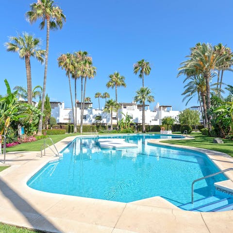 Savour refreshing dips in the communal pool