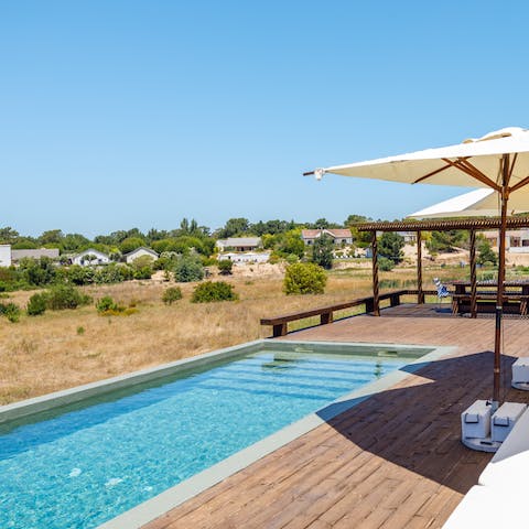 Spend relaxing days by the pool or make your way to Praia dos Brejos