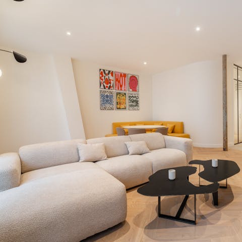 Unwind in the chic living space after a busy day of sightseeing