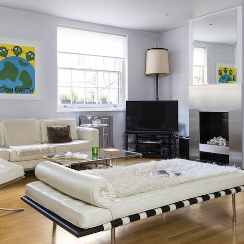 Enjoy stylish touches like the fur-covered chaise longue