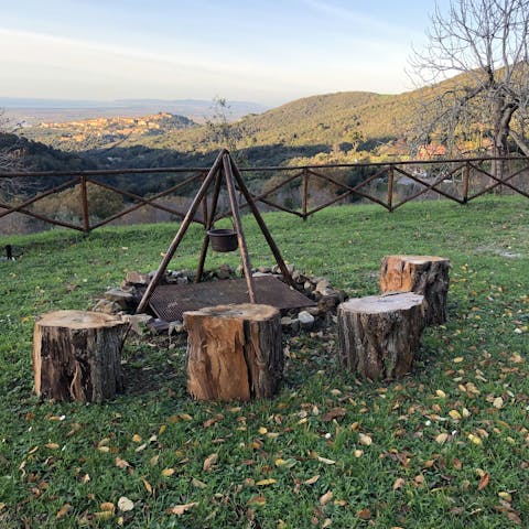 Warm up by the communal fire pit when the Tuscan weather turns cooler