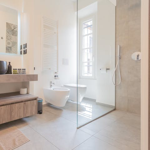 Unwind in the refreshing shower after an adventurous day