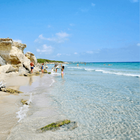 Stay on the outskirts of Maruggio, only a five-minute drive from the sandy seaside