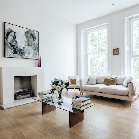 Enjoy the art books and unique paintings in your stylish abode