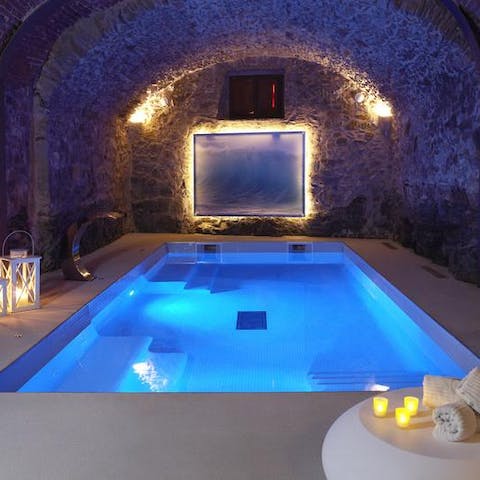 Plunge into the indoor swimming pool after a session in the sauna