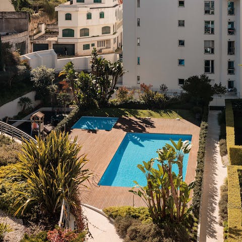 Cool off in the communal swimming pool or get a workout in at the gym