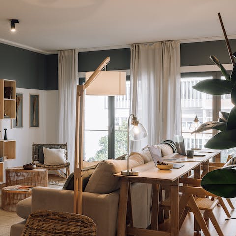 Catch up on work at the handy double desk
