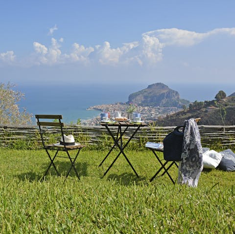 Find a peaceful spot to unwind in the terraced garden