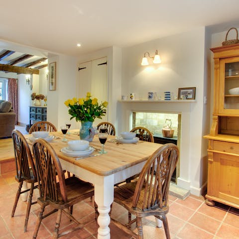 Share a delicious homegrown meal in the country-style dining area
