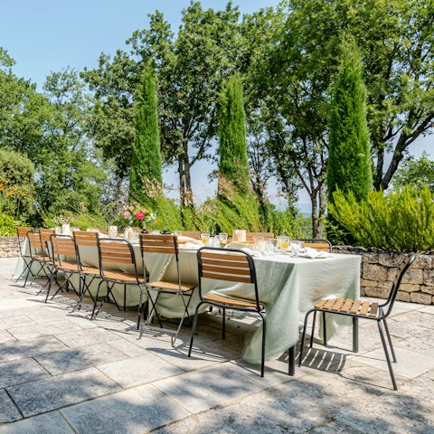 Gather for delicious French meals served on the terrace