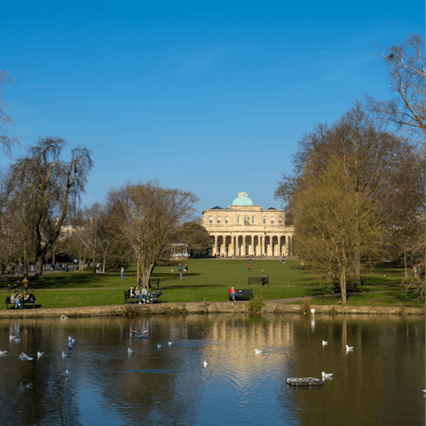 Stroll through Pittville Park, an eight-minute drive away