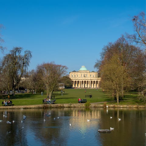 Stroll through Pittville Park, an eight-minute drive away