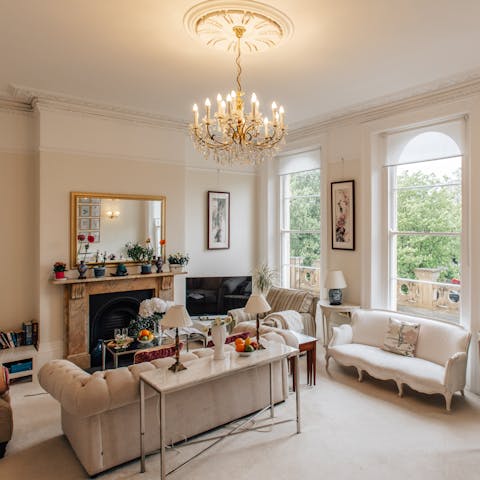 Make yourself comfortable in the bright and elegant living room