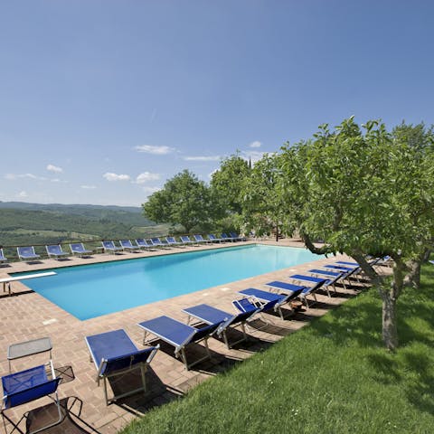 Jump into the pool off the diving board and admire the verdant scenery