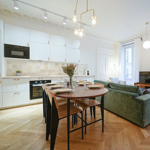 Sit down to an elegant meal in the bright dining area