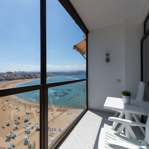 Take in the amazing views over La Canteras Beach from the enclosed, private terrace