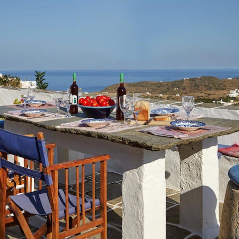 Start your day with a coffee overlooking the Aegean