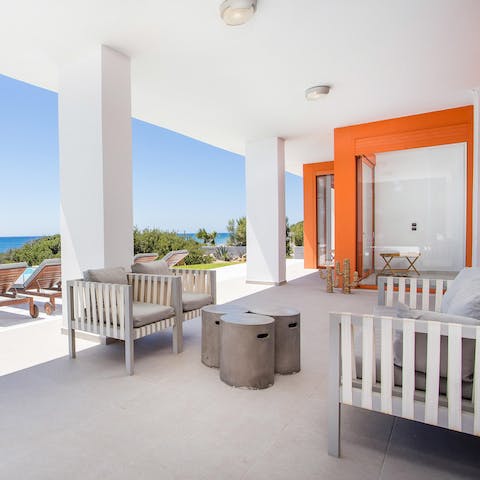 Read in the shade of the covered terrace