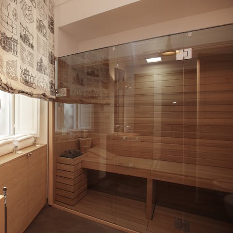 Unwind in the private sauna after a busy day