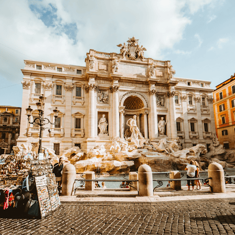 Visit the iconic Trevi Fountain, a ten-minute walk away