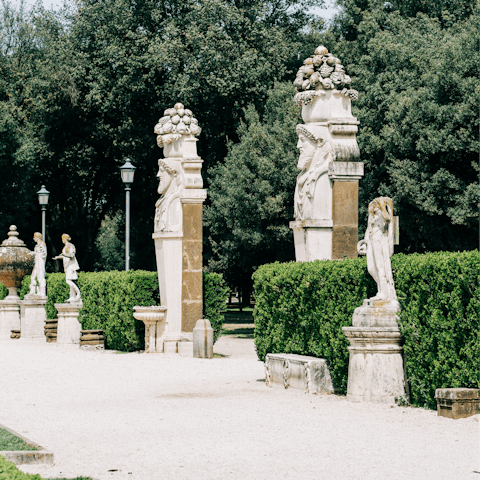 Take a scenic stroll through Villa Borghese gardens, only five minutes away