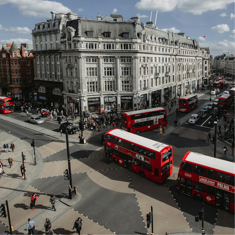 Spend a day shopping among the hustle and bustle of Oxford Street, just a stroll away