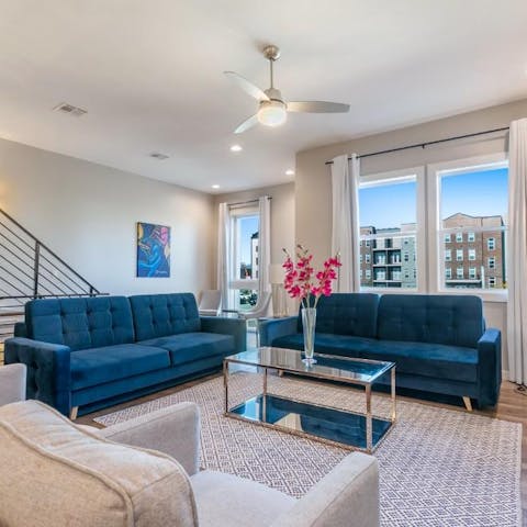 Enjoy a bright, stylish living room to unwind in after sightseeing