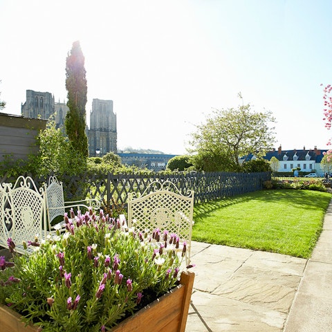 Enjoy views of Wells Cathedral as you sip your morning coffee in the garden