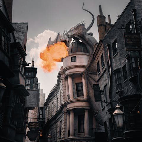 Get behind-the-scenes glimpses at Universal Studios, twenty-five-minute drive away