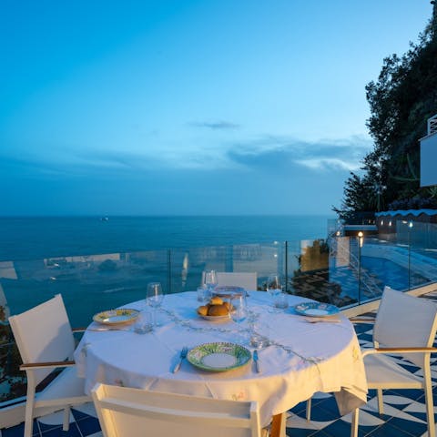Gather for alfresco sunset dinners on the terrace