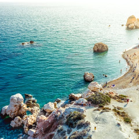 Grab your towel and head down to Vrexi Beach, a fifteen-minute walk away