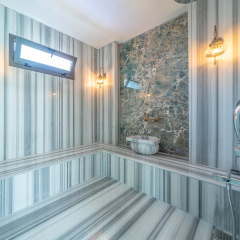 Luxuriate in your own hammam and let all your stresses slip away into the steam